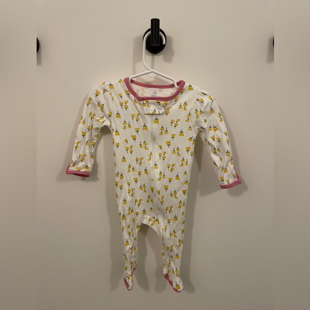 Cloud Island footie onesie 3-6 months with hand covers. Small yellow flowers.